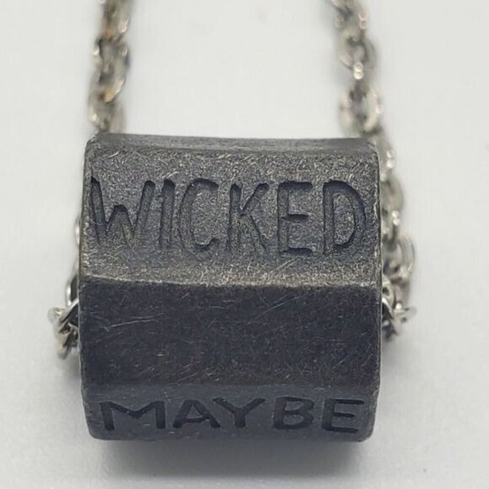 Pewter Barrel Necklace Rotating Words WICKED FOXY MAYBE